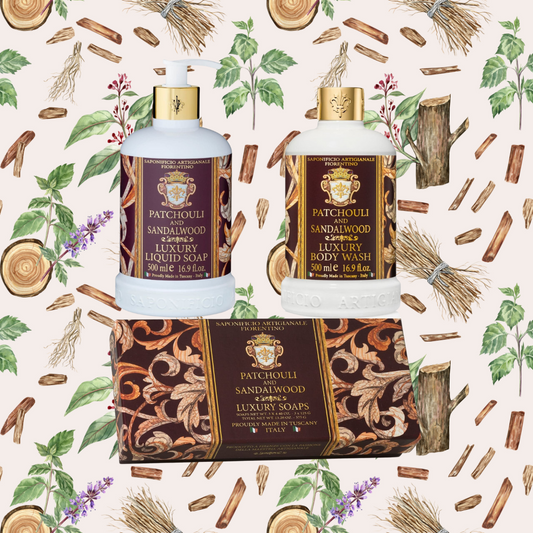 Saponificio Artigianale Fiorentino Patchouli & Sandalwood Scent Bundle Set Timeless Aromatic Elegance
