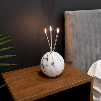 Everlasting Candle Co - Everlasting Candle Co Neva Signature Set - White Marble Vase & Silver Candle Sticks - The Perfume Company
