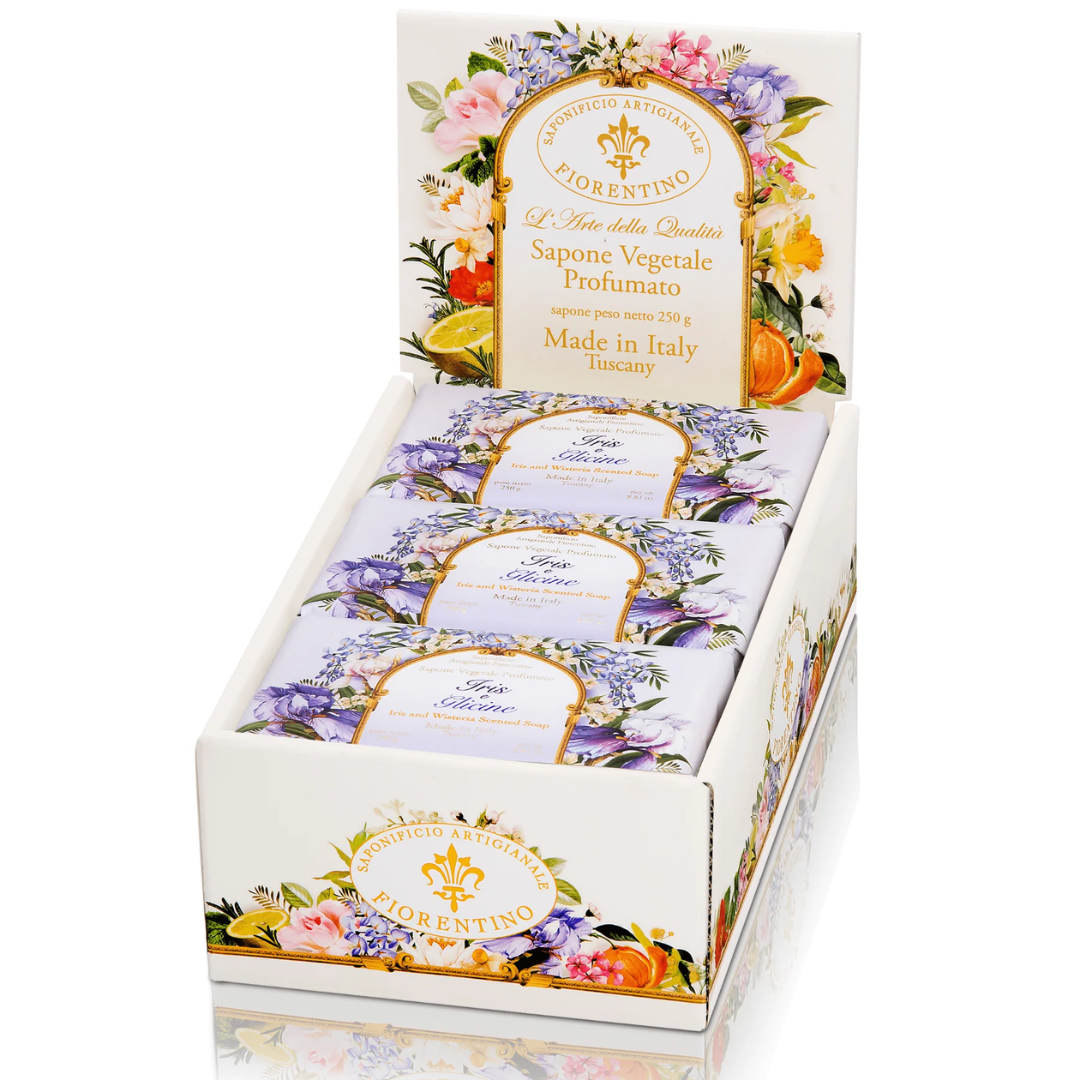 Bath Soap Bar - Saponificio Artigianale Fiorentino - Saponificio Artigianale Fiorentino Iris and Wisteria Bar Soap 6 x 250g - The Gift Company