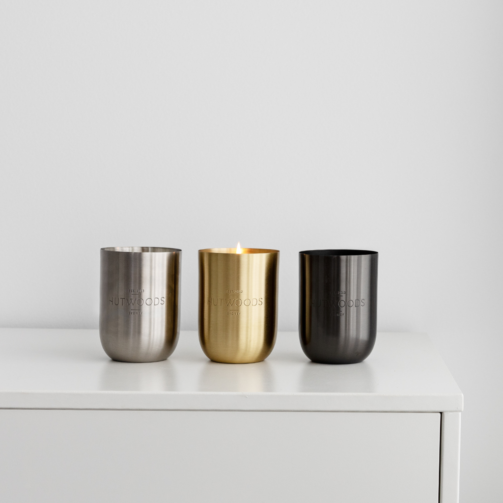 Hutwoods Cedar Leaf & Vanilla Bean Brass Vessel Candle Extra Large 200+ Hours Burn Time lifestyle image 7