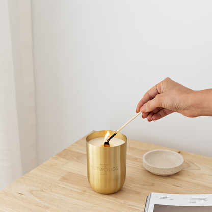 Hutwoods Cedar Leaf & Vanilla Bean Brass Vessel Candle Duo Bundle - The Perfume Company
