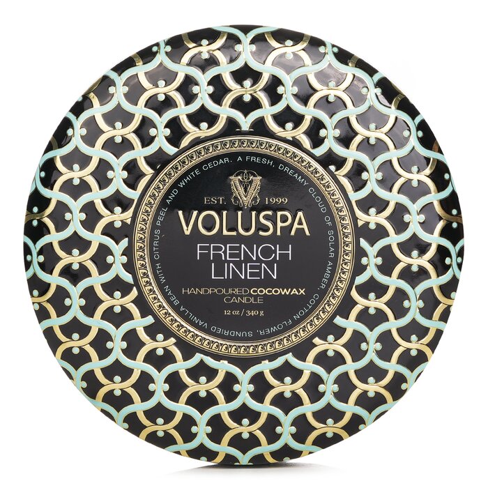 Voluspa French Linen 3-Wick Decorative Tin Candle 340g