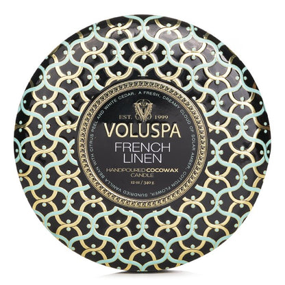 Voluspa French Linen 3-Wick Decorative Tin Candle 340g