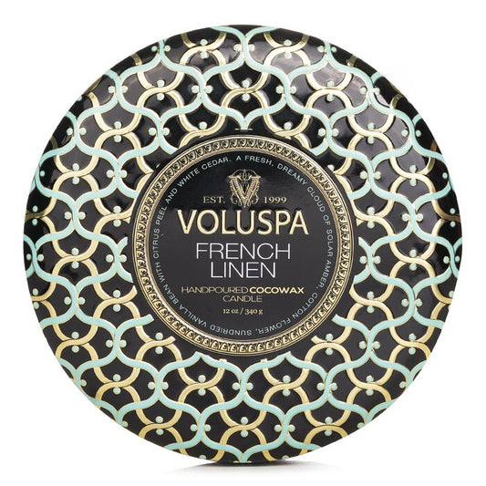 Voluspa French Linen 3-Wick Decorative Tin Candle 340g