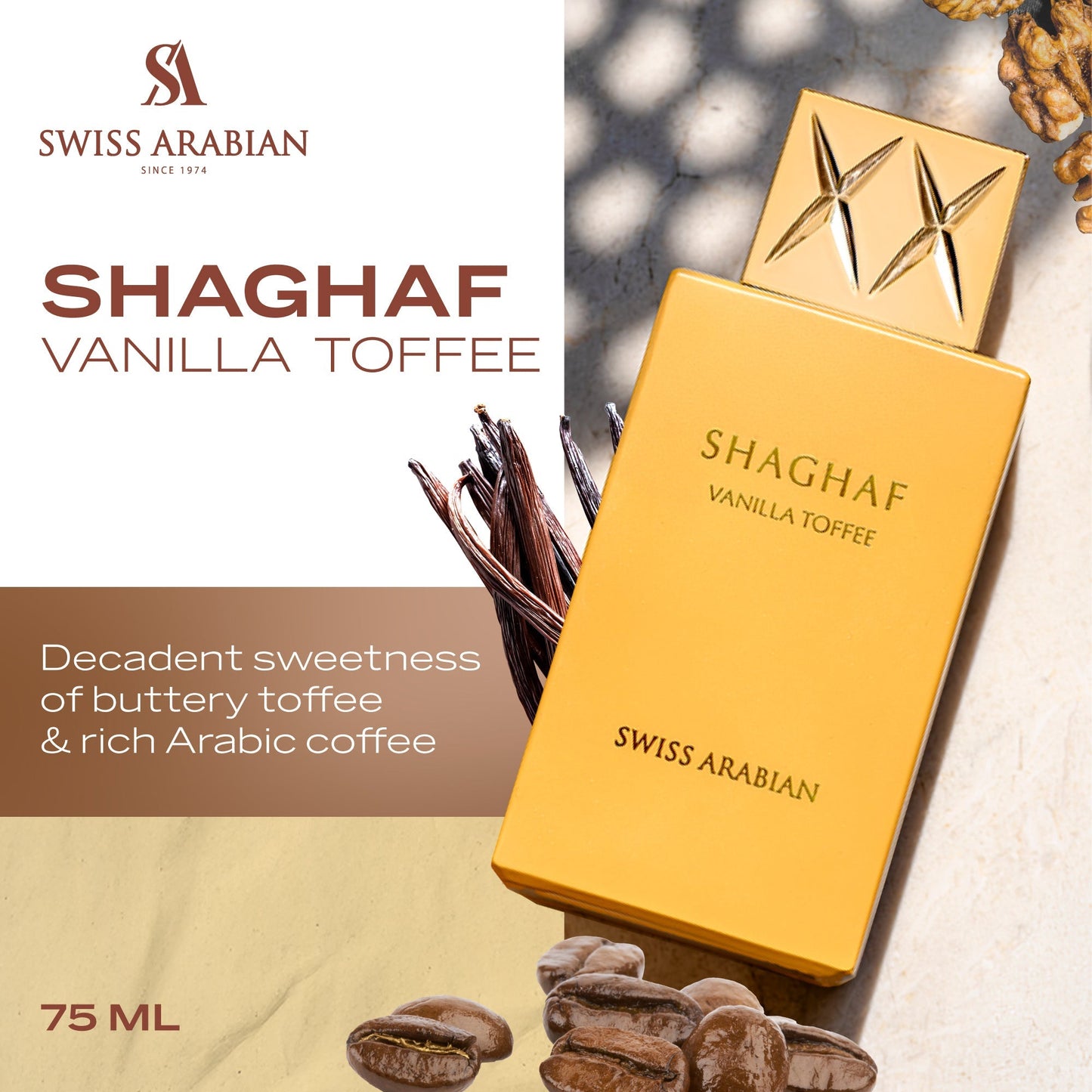 Swiss Arabian Shaghaf Vanilla Toffee Eau de Parfum Gourmand Amber 75mL image 4