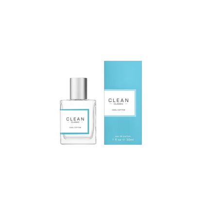 Clean perfume bottle and packaging on a white background