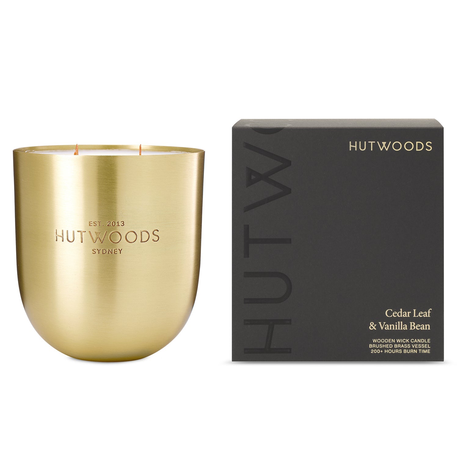 Hutwoods Cedar Leaf & Vanilla Bean Brass Vessel Candle Extra Large 200+ Hours Burn Time - The Perfume Company