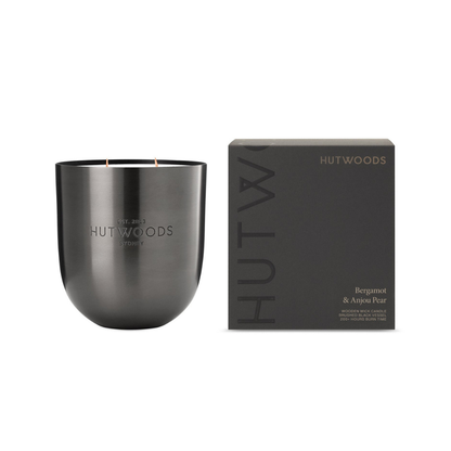Hutwoods Bergamot & Anjou Pear Matte Black Vessel Candle Extra Large 200+ Hours Burn Time - The Perfume Company