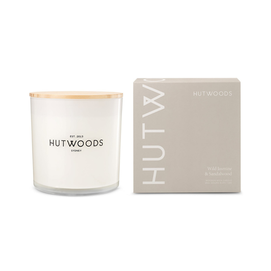 Hutwoods Wild Jasmine & Sandalwood Candle Extra Large 250+ Hours Burn Time - The Perfume Company