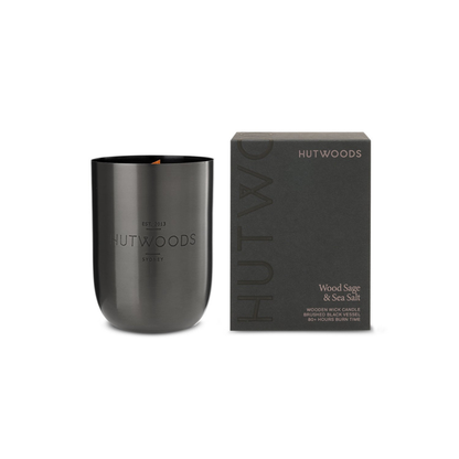 Hutwoods Wood Sage & Sea Salt Matte Black Vessel Candle Extra Large 200+ Hours Burn Time - The Perfume Company