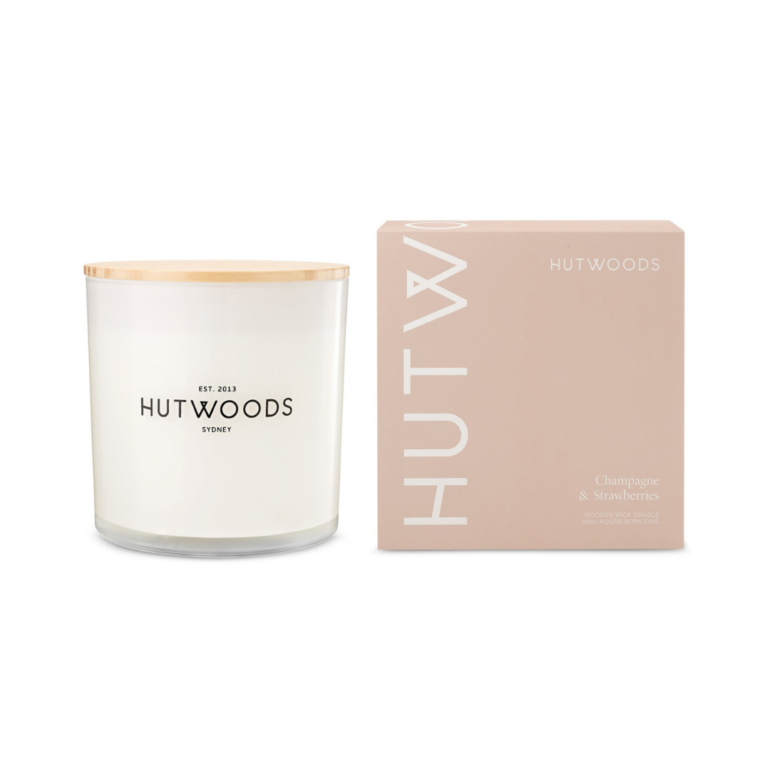 Hutwoods Champagne & Strawberries Candle Extra Large 250+ Hours Burn Time - The Perfume Company