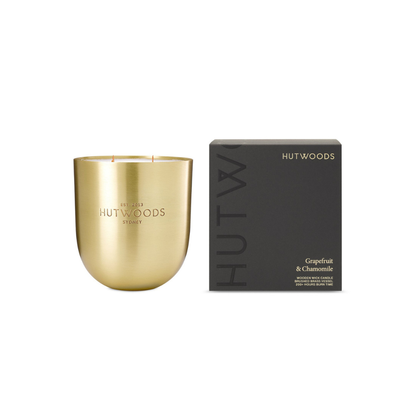 Hutwoods Grapefruit & Chamomile Brass Vessel Candle Extra Large 200+ Hours Burn Time - The Perfume Company
