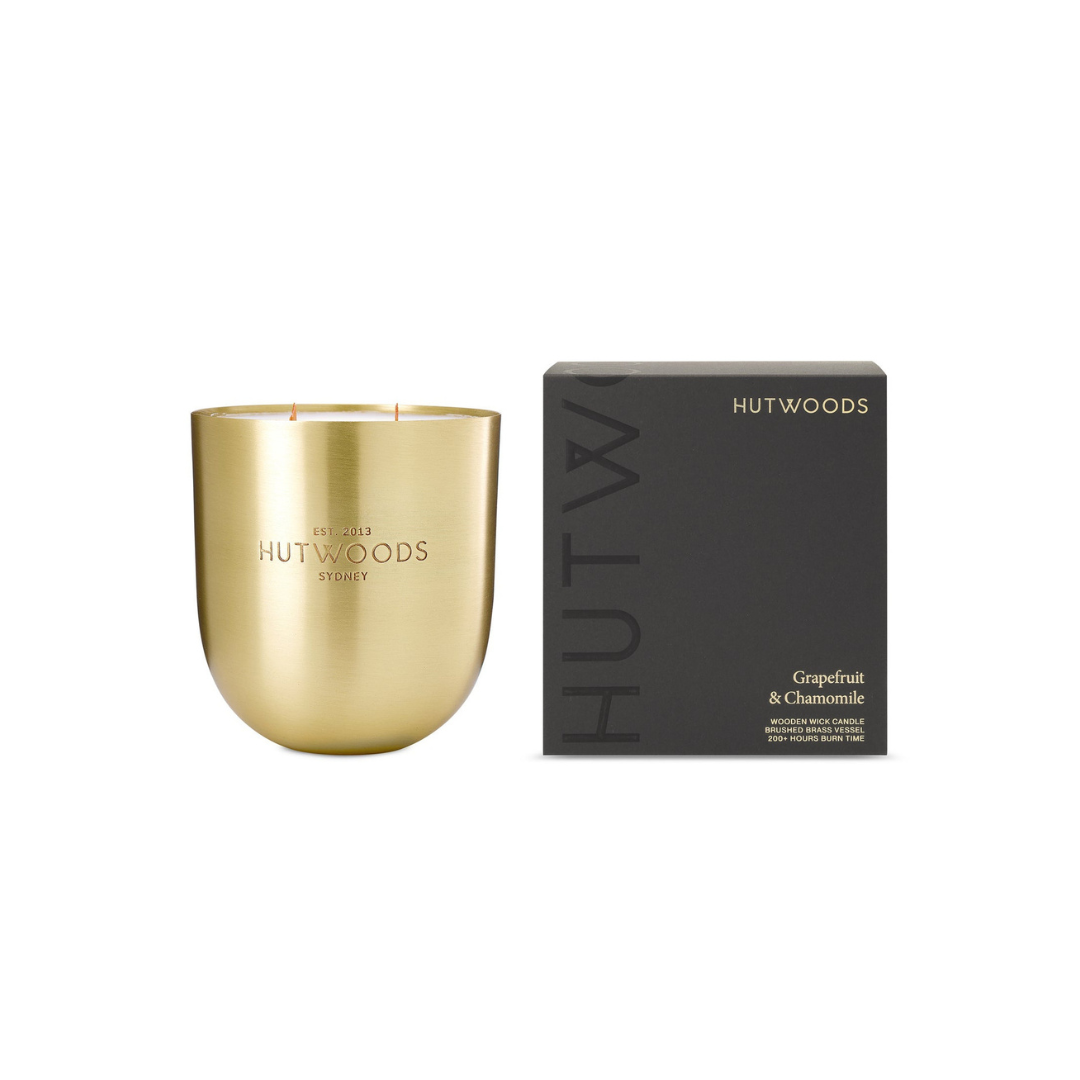 Hutwoods Grapefruit & Chamomile Brass Vessel Candle Duo Bundle - The Perfume Company