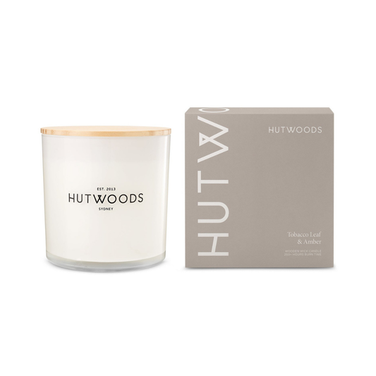 Hutwoods Tobacco Leaf & Amber Candle Extra Large 250+ Hours Burn Time - The Perfume Company
