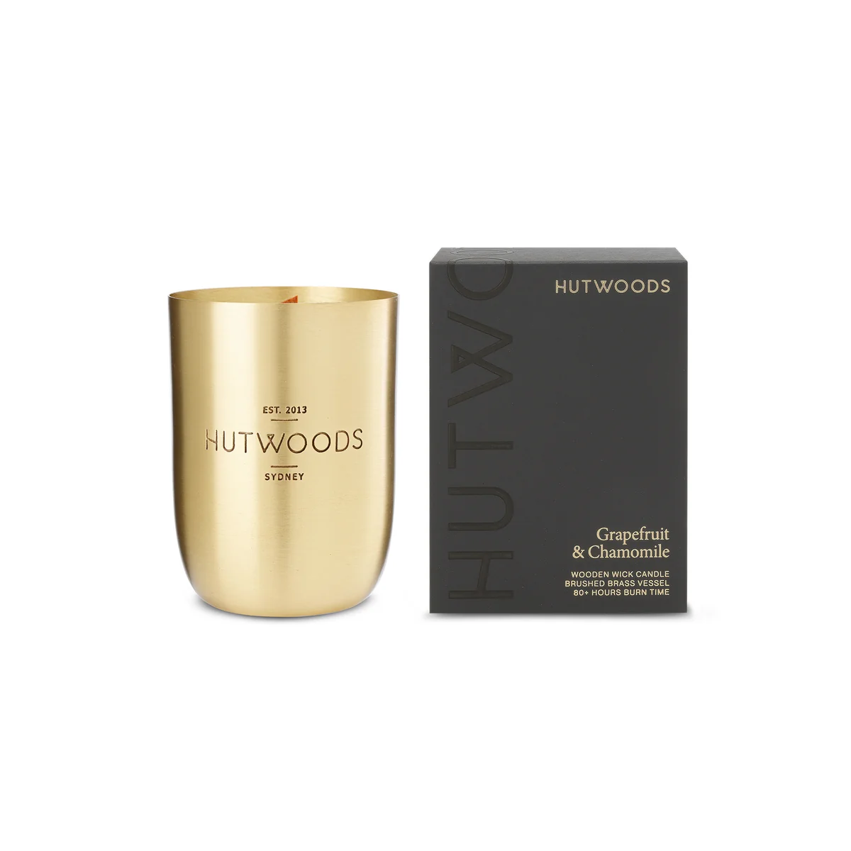 Hutwoods Grapefruit & Chamomile Brass Vessel Candle 375g 80+ Hours Burn Time - The Perfume Company