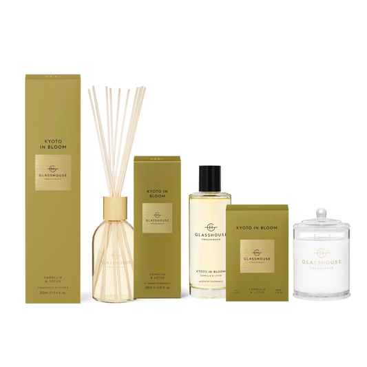 Glasshouse Fragrances Kyoto in Bloom Signature Trio Candle + Diffuser + Interior Fragrance