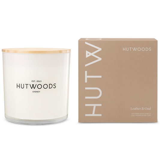 Hutwoods Leather & Oud Candle Extra Large 250+ Hours Burn Time - The Perfume Company