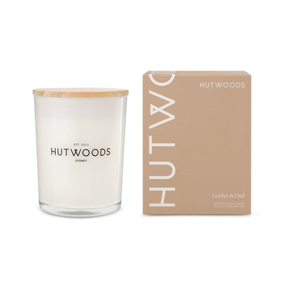 Hutwoods Leather & Oud Candle Large 100+ Hours Burn Time - The Perfume Company