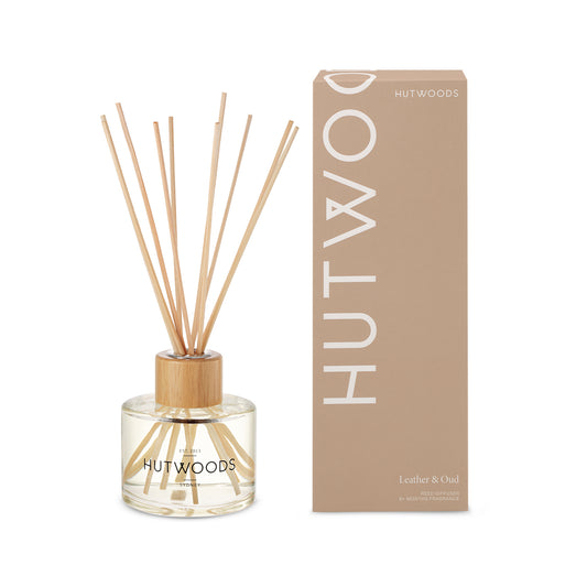 Hutwoods Leather & Oud Reed Diffuser 200mL - The Perfume Company