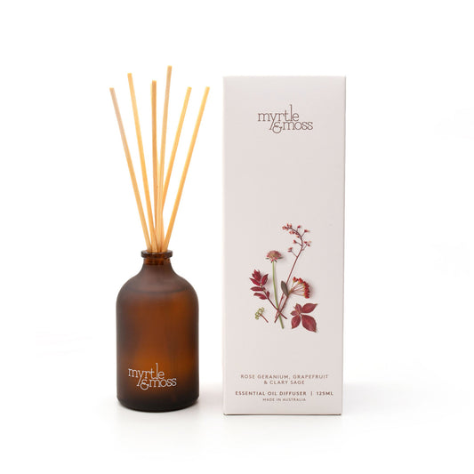 Myrtle & Moss Signature Essential Oil Diffuser Rose Geranium, Grapefruit & Clary Sage 125mL - The Perfume Company