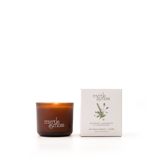 Myrtle & Moss Signature Soy Wax Candle Rosemary, Cedarwood & Lavender Bud 16-Hour - The Perfume Company