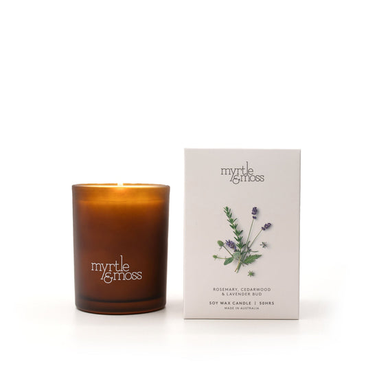 Myrtle & Moss Signature Soy Wax Candle Rosemary, Cedarwood & Lavender Bud 50-Hour - The Perfume Company