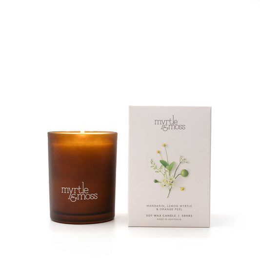 Myrtle & Moss Signature Soy Wax Candle Mandarin, Lemon Myrtle & Orange Peel 50-Hour - The Perfume Company