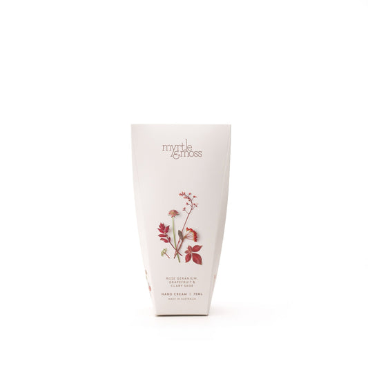Myrtle & Moss Signature Hand Cream Rose Geranium, Grapefruit & Clary Sage 75mL - The Perfume Company