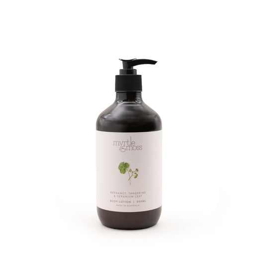 Myrtle & Moss Signature Body Lotion Bergamot Rind, Tangerine & Geranium Leaf 500mL - The Perfume Company