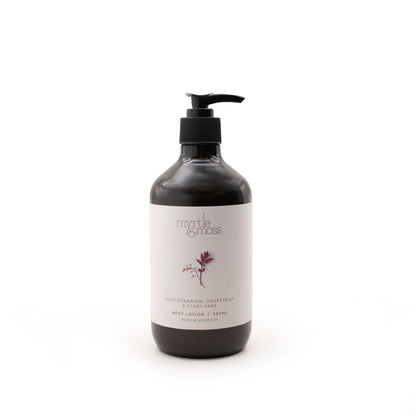 Myrtle & Moss Signature Body Lotion Rose Geranium, Grapefruit & Clary Sage 500mL