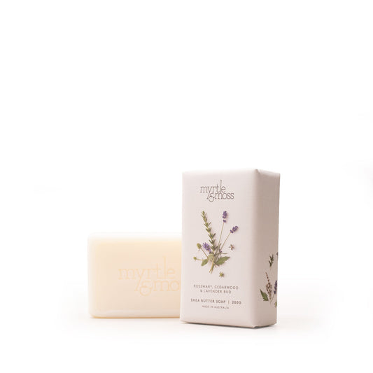 Myrtle & Moss Signature Shea Butter Soap Rosemary, Cedarwood & Lavender Bud 200g - The Perfume Company