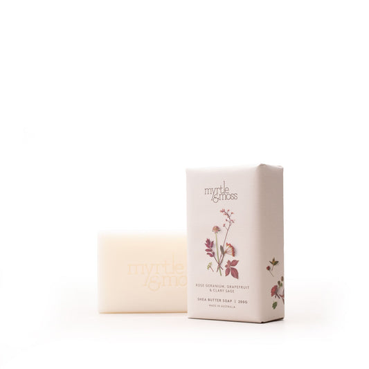 Myrtle & Moss Signature Shea Butter Soap Rose Geranium, Grapefruit & Clary Sage 200g - The Perfume Company