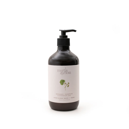 Myrtle & Moss Signature Hand & Body Wash Bergamot Rind, Tangerine & Geranium Leaf 500mL - The Perfume Company