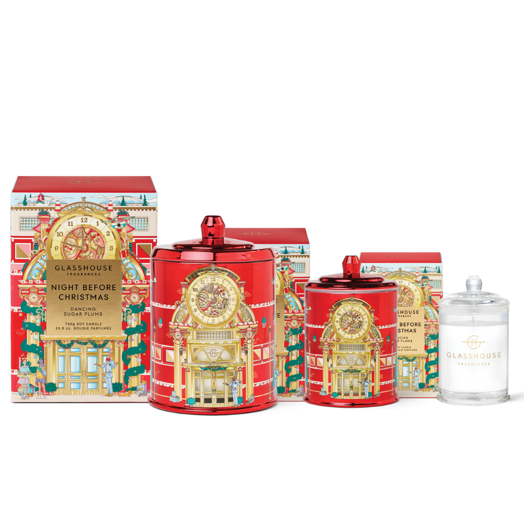 Glasshouse Fragrances Night Before Christmas Candle Trio Bundle 1 x 380g • 1 x 760g • 1 x 60g