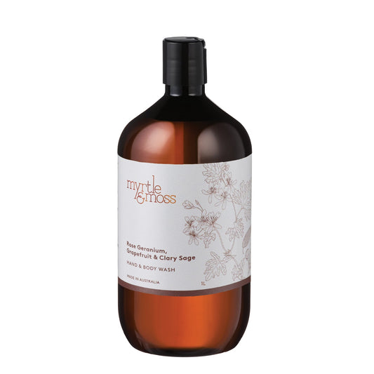 Myrtle & Moss Hand & Body Wash Refill Rose Geranium, Grapefruit & Clary Sage 1L