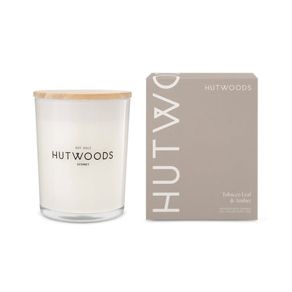 Hutwoods Tobacco Leaf & Amber Large Candle 500g & Reed Diffuser 200mL Bundle - The Gift Company