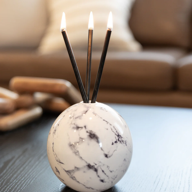 Everlasting Candle Co - Everlasting Candle Co Neva Signature Set - White Marble Vase & Black Candle Sticks - The Perfume Company
