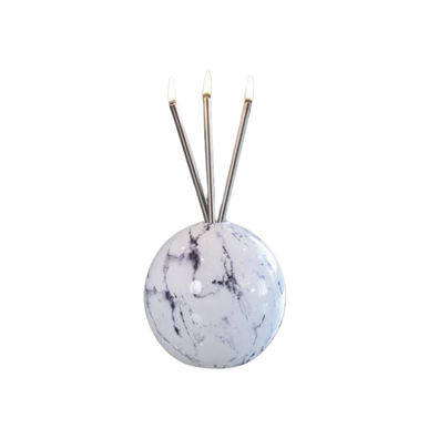 Everlasting Candle Co - Everlasting Candle Co Neva Signature Set - White Marble Vase & Silver Candle Sticks - The Perfume Company