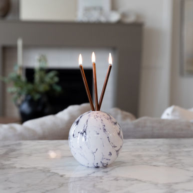 Everlasting Candle Co - Everlasting Candle Co Neva Signature Set - White Marble Vase & Champagne Candle Sticks - The Perfume Company