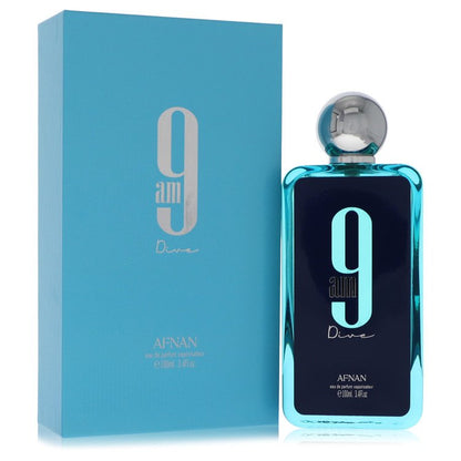 Afnan 9AM Dive Eau de Parfum Fresh Woody Aromatic 100mL bottle and box