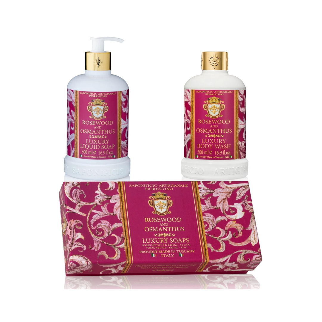 Bath & Body Gift Sets - Saponificio Artigianale Fiorentino - Saponificio Artigianale Fiorentino Rosewood & Osmanthus Scent Bundle Set A Symphony of Floral & Wood - The Gift Company