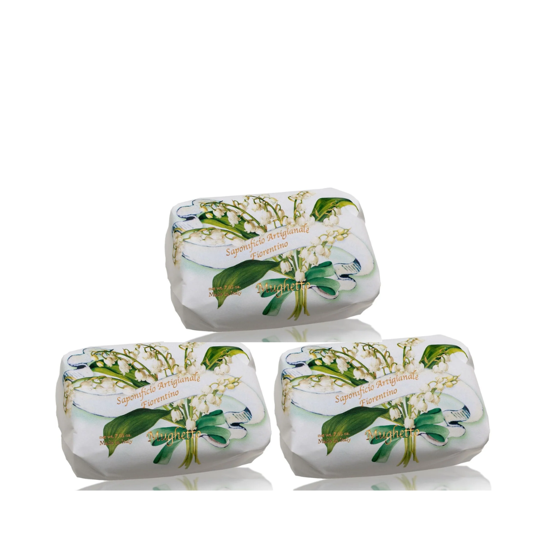 Bath Soap Bar - Saponificio Artigianale Fiorentino - Saponificio Artigianale Fiorentino Lily of the Valley Bar Soap Set of 3 x 200g - The Gift Company