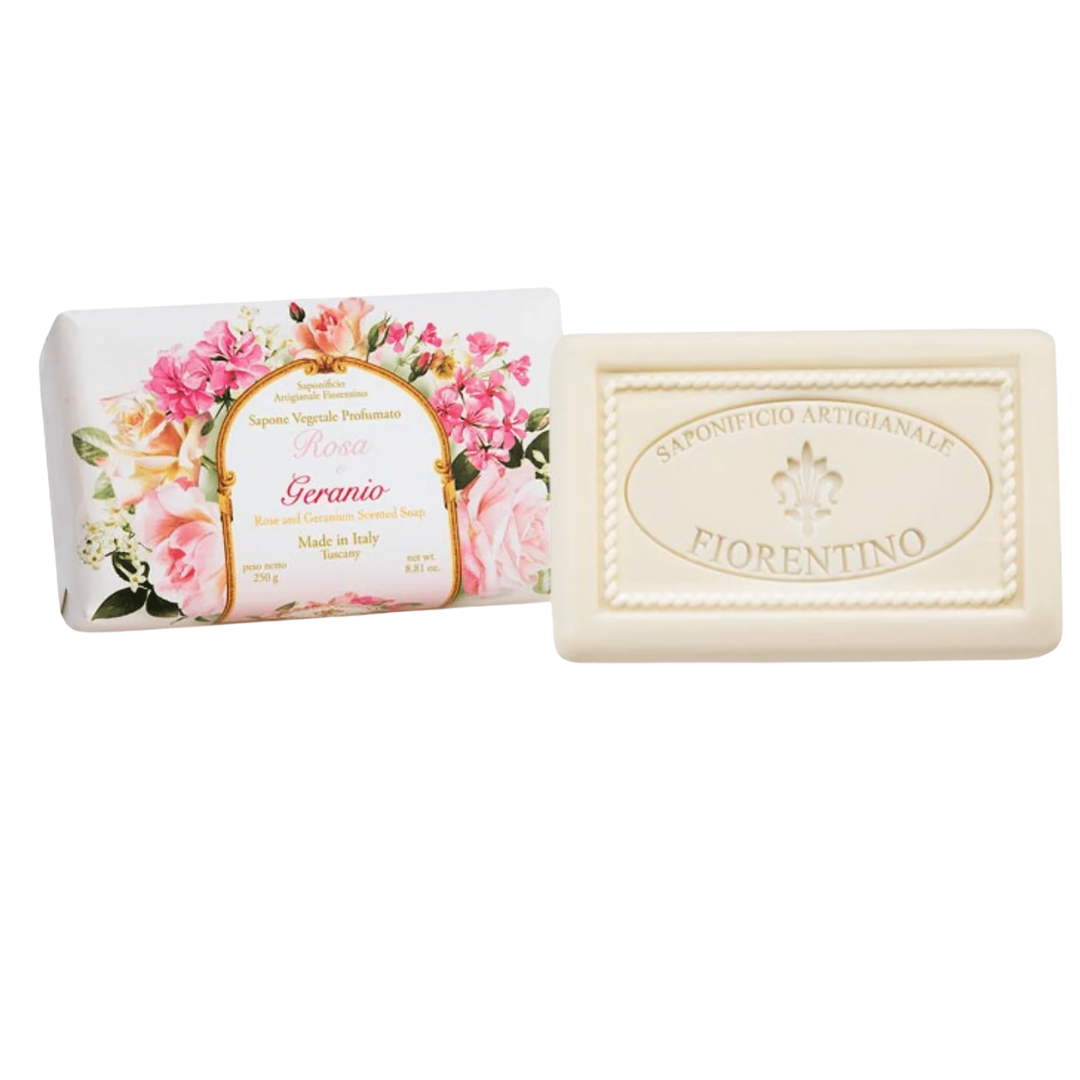 Bath Soap Bar - Saponificio Artigianale Fiorentino - Saponificio Artigianale Fiorentino Rose and Geranium Bar Soap 6 x 250g - The Gift Company