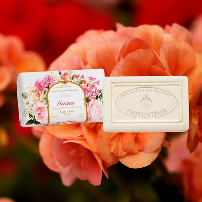 Bath Soap Bar - Saponificio Artigianale Fiorentino - Saponificio Artigianale Fiorentino Rose and Geranium Bar Soap 6 x 250g - The Gift Company