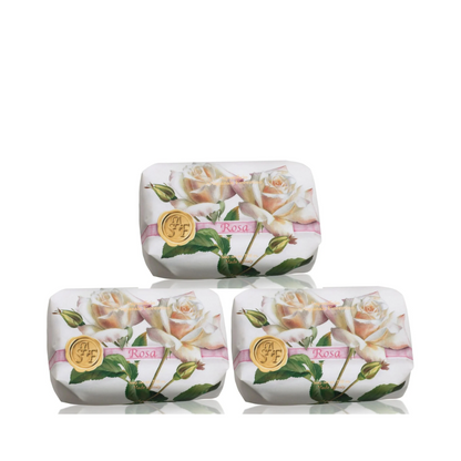 Bath Soap Bar - Saponificio Artigianale Fiorentino - Saponificio Artigianale Fiorentino Rose Bar Soap Set of 3 x 200g - The Gift Company