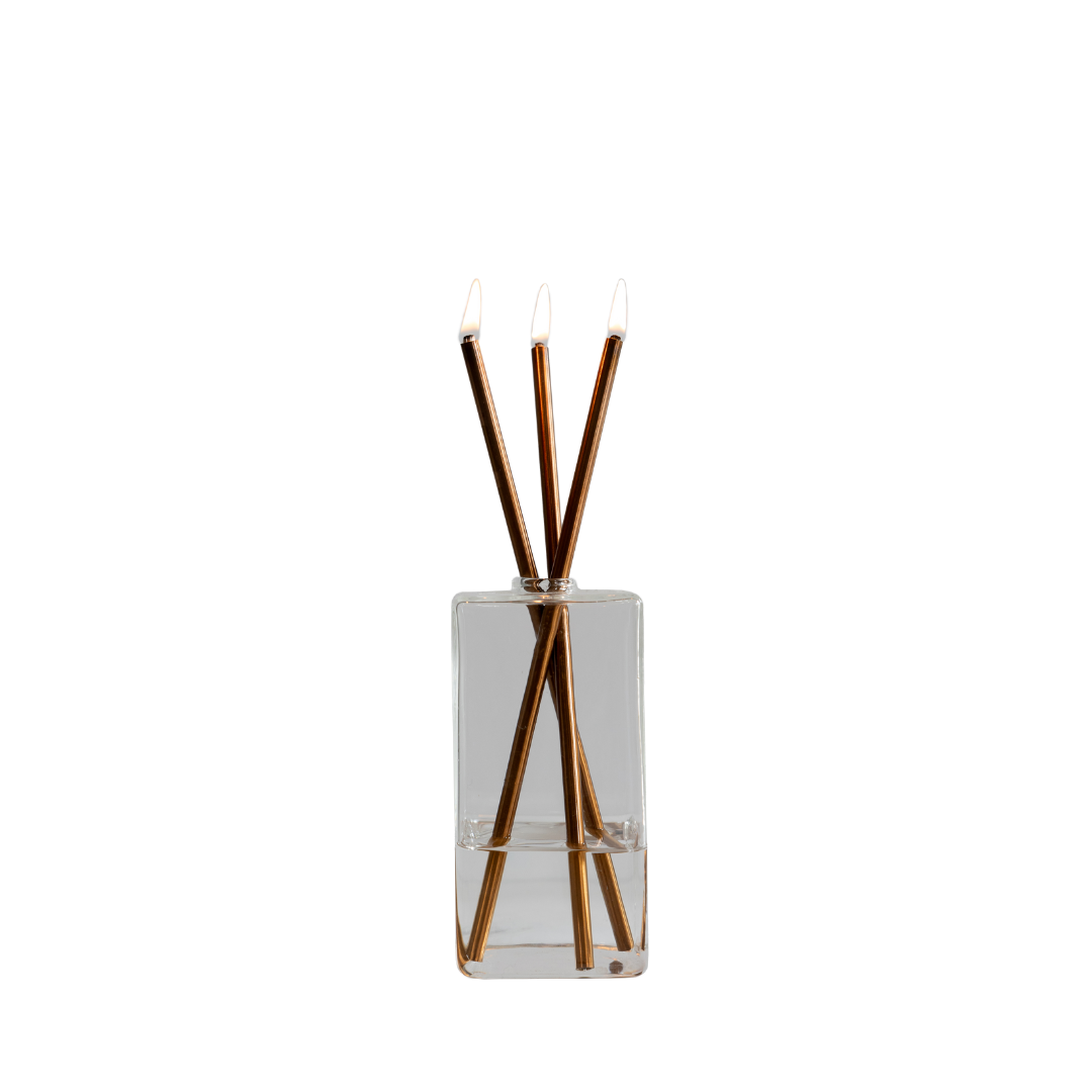 Candle - Everlasting Candle Co - Everlasting Candle Co Jervis Signature Set - Clear Vase & Champagne Candle Sticks - The Perfume Company