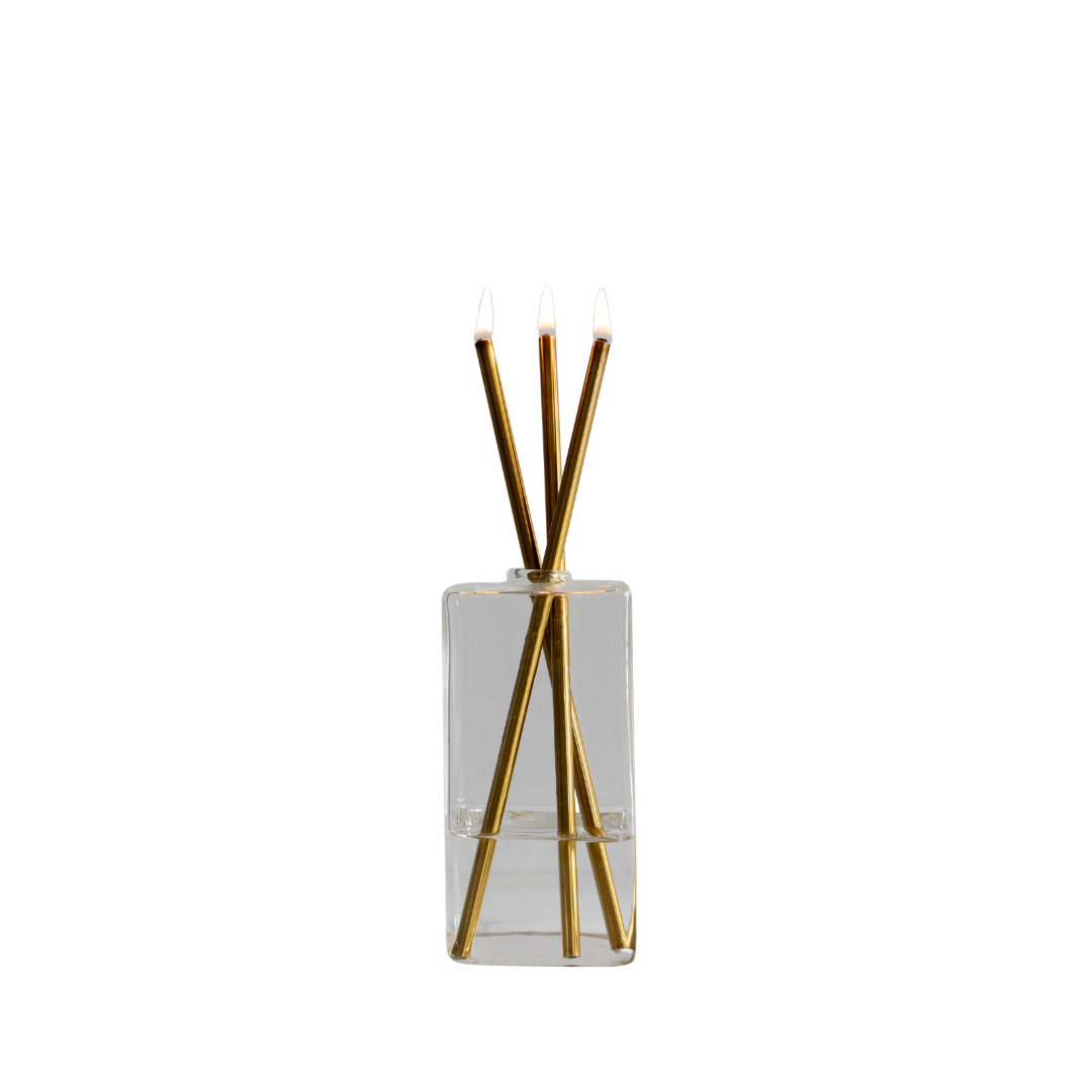 Candle - Everlasting Candle Co - Everlasting Candle Co Jervis Signature Set - Clear Vase & Gold Candle Sticks - The Perfume Company