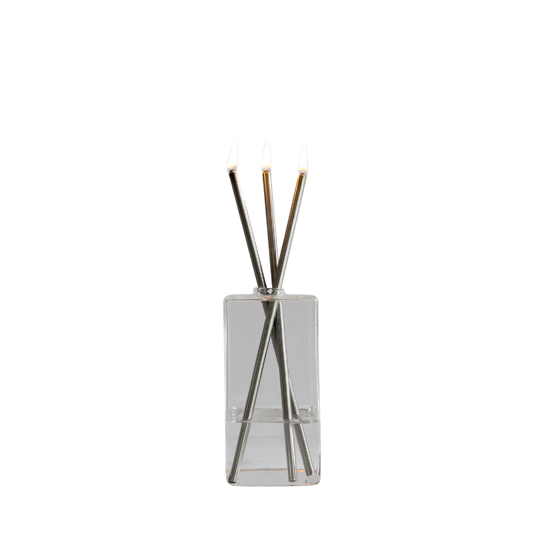 Candle - Everlasting Candle Co - Everlasting Candle Co Jervis Signature Set - Clear Vase & Silver Candle Sticks - The Perfume Company