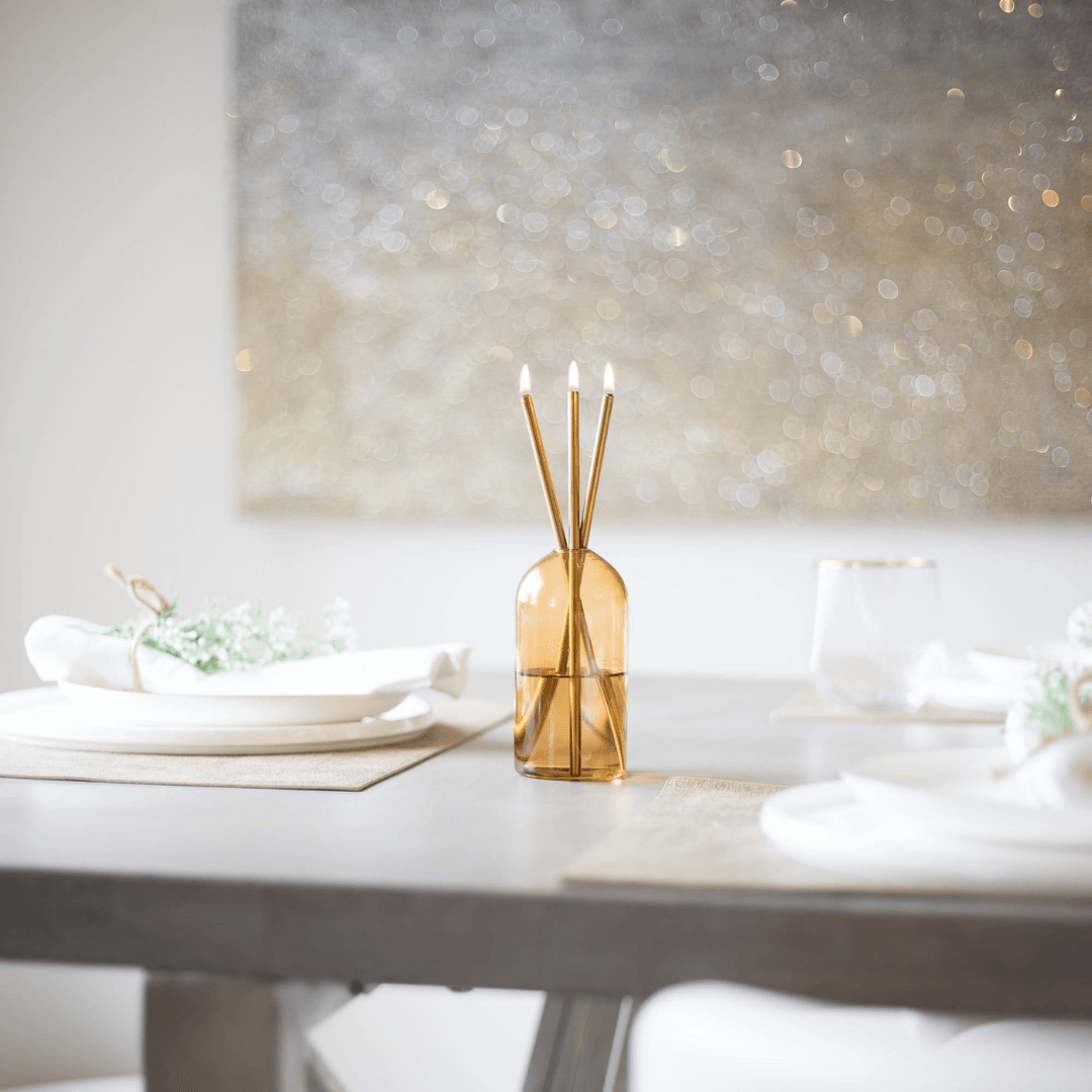 Candle - Everlasting Candle Co - Everlasting Candle Co Wylie Signature Set - Golden Hour Vase & Gold Candle Sticks - The Perfume Company