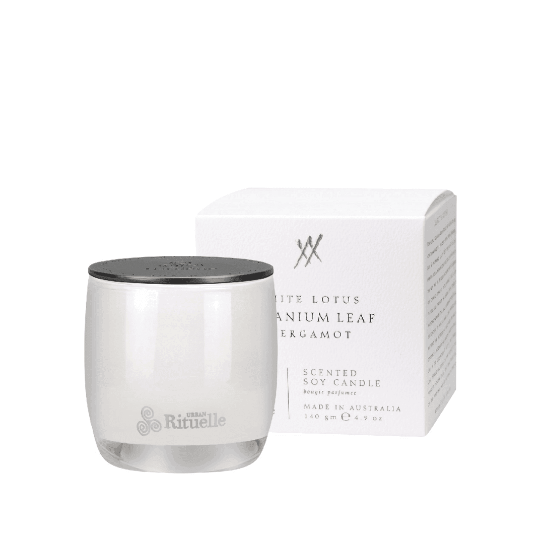 Urban Rituelle White Lotus, Geranium Leaf & Bergamot Candle 140g - The Perfume Company